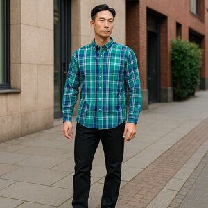 Chaps Mens XL Shirt Green Plaid Button Down Preppy Casual Business Long Sleeve